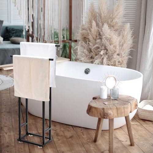 PSUTBPAT Free Standing Towel Rack,2 Tier Blanket Rack Freestanding Floor Towel Rack, Pool Towel Blanket Stand, Metal Towel Racks for Bathroom freestanding 7