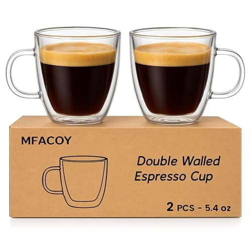 Mfacoy Glass Double Wall Insulated Espresso Cups (Set of 2), 5.4 oz Shots Cup with Handle, Insulated Glasses Mugs, Small Coffee Cups, Shot Glass