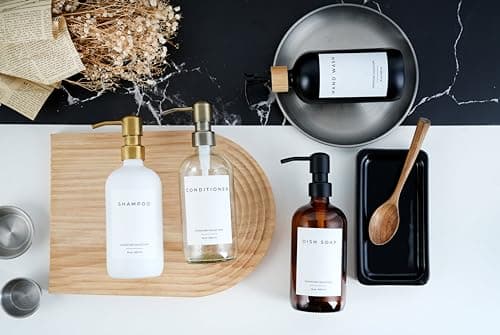 Emerson Essentials Soap Dispenser, Dish Bottle Dispenser for Kitchen, Farmhouse Hand Soap Dispenser, Kitchen Set, Glass Bottles with Pump and Labels | 16 Oz, 2-Pack 6