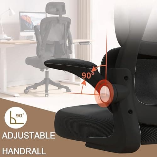 XUEGW Ergonomic Office Chair Computer Desk Chairs with Flip-up Armrests and Lumbar Support, High Back Mesh Gaming Chairs Rolling Work Swivel Task Chairs with Adjustable Headrest 6