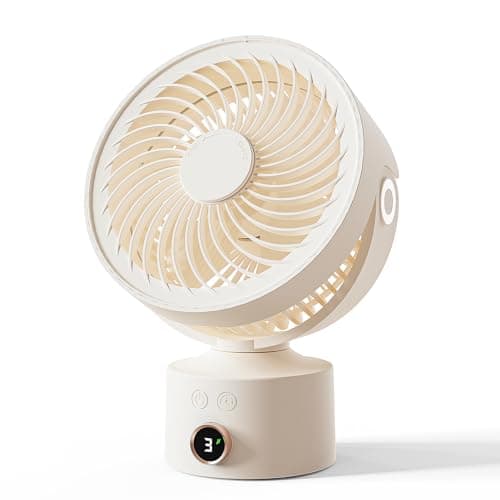 CARONSORT Desk Small Oscillating Fan for Bedroom, 9 Inch Table Fans Quiet,Desk Air Circulator Fan with 3 Speeds, 4H Time, Rechargeable Fan for Office/Dorm/Room-Beige