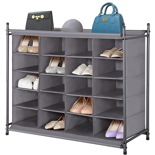 STORAGE MANIAC Stackable Shoe Cubby Organizer, Free Standing Shoe Cube Rack for Entryway, Bedroom, Apartment, Closet, 20-Cube Gray
