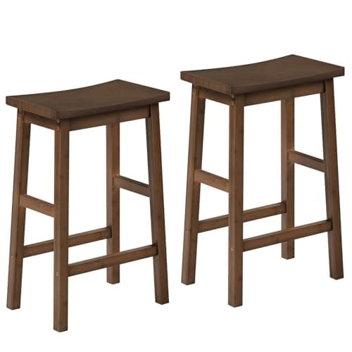 HOOBRO Bar Stools, Set of 2 Bar Chairs, Counter Height Bar Stools, Bamboo Kitchen Stools, 24 Inch Saddle Stools with Footrests, for Kitchen, Dining Room, Bar, Living Room, Mocha MA03MD01G2