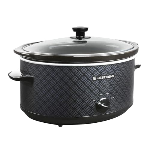 West Bend Slow Cooker 6-Quart Manual Crockery Style with Dishwasher Safe Oval Ceramic Crockpot and Glass Lid Two Temperature Settings Plus Keep Warm, 330-Watts, Black