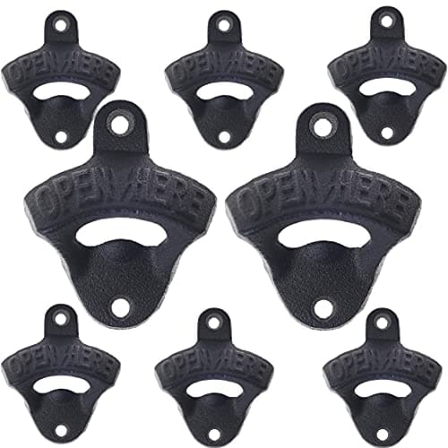 Jumiok Black Cast Iron Beer Bottle Opener Wall Mounted Bottle Cap Opener for Man Cave Patio DIY Cooler (Pack of 8)