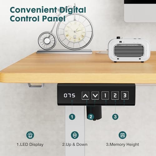 Smug Adjustable Height Standing Desk 63 Inch Electric Sit Stand Up Down Computer Table Ergonomic Rising Modern Lift Motorized Gaming Desktop Workstation for Work Home Office - Oak 7