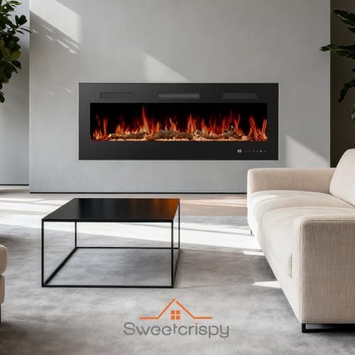 Sweetcrispy 60” Electric Fireplace Insert, 1500W Wall Mounted & Recessed Fireplace, Freestanding Fireplace Heater with Remote & Touch Panel Control, Adjustable Flame Effect, 12H Timer for Indoor use 7