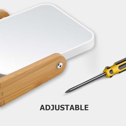 LFOYOU Vanity Makeup Mirror with Natural Bamboo Stand, Double Sided 360 Degree Swivel Magnifying Mirror, Tabletop Magnified Make up Mirror for Bathroom or Bedroom 8 Inch 5