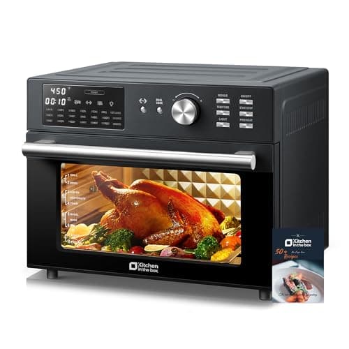 Kitchen in the box 32QT Extra Large Air Fryer Toaster Oven Combo, 21-in-1 Countertop Convection Toaster Oven with Rotisserie and Dehydrate, 6 Accessories, 1800W Dual Cook Preset (Black)