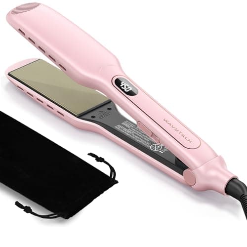 Wavytalk Wet to Straight Hair Straightener, Titanium 1.75 Inch Wide Vent Sesh Flat Iron for Damp or Dry Hair, Straightener with Dual Voltage Leave Silky Smooth Look, 20% Faster Styling, Pink
