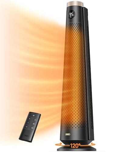 DREO Space Heater Indoor, 30" Electric Heaters with Remote, 120° Oscillation, Adjustable Thermostat, 5 Heat & 3 Fan levels, 8 Safety Protections, 25dB Quiet, 1-12H Timer, Large Room Bedroom, Gold