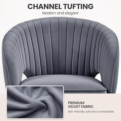 Yaheetech Home Office Chair Velvet Desk Chair, Upholstered Modern Swivel Chair with Tufted Barrel Back, Rolling Wheels for Office, Study, Vanity, Bedroom Dark Gray 5