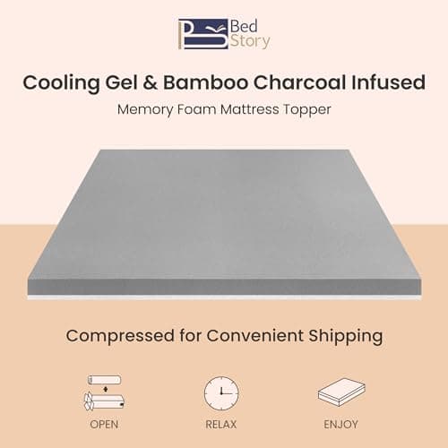 BedStory Extra Firm Mattress Topper Queen Size 3 Inch - Gel & Bamboo Charcoal Cooling Pad for Back Pain Relief - High Density Bed Topper, CertiPUR-US Certified 5