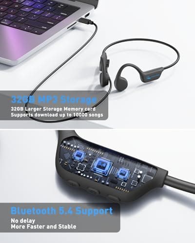 Bone Conduction Swimming Headphones Underwater,IPX8 Waterproof Bluetooth 5.4 Open Ear Headphones with 32G MP3 Memory for Swimming,Running, Cycling and More Activities 6