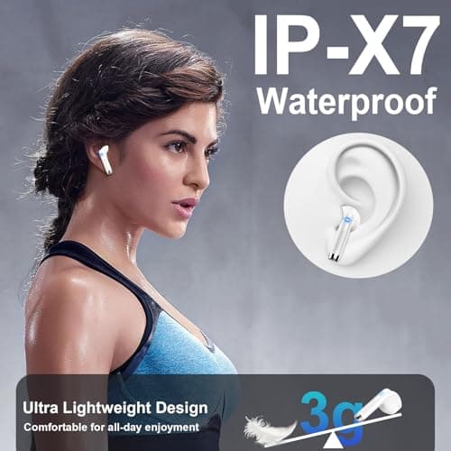 Wireless Earbud, Bluetooth Headphones 5.3 Stereo Bass 42H in-Ear Earphones 2024 Noise Cancelling Ear Buds 4 ENC Mic Call Bluetooth Earbud USB-C LED Display IP7 Waterproof Sport Headset for Android iOS 6