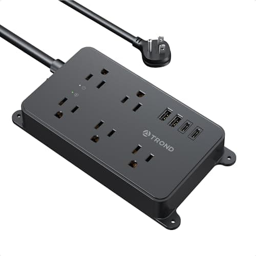 TROND Power Strip Surge Protector, 5 Widely-Spaced Outlets with 2 USB A and 2 USB C, ETL Listed, Wall Mountable, Flat Plug 5ft Extension Cord, 1300J, 14AWG Heavy Duty, for Office Kitchen, Black