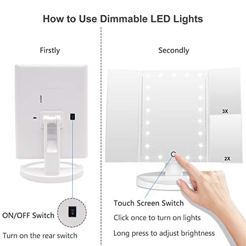 WEILY Makeup Mirror with 21 LED Lights,Two Power Supply Modes, Adjustable Touch Screen and 1x/2x/3x Magnification Tri-Fold Vanity Mirror,Chargeable Travel Cosmetic Mirror for Desktop(White) 5