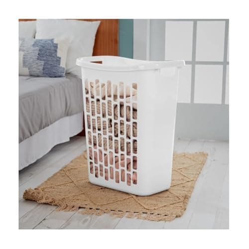 Slim Rectangular Laundry Hamper, Open Top Plastic Basket for Small Spaces, Modern style, sturdy and durable, White 6