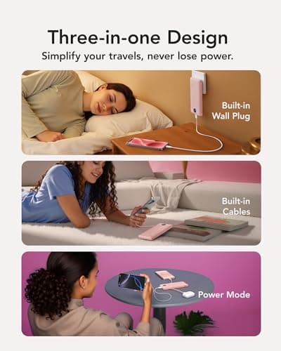VRURC Portable Charger Power Bank - 10000mAh Fast Charging 22.5W PD 20W Portable Charger with Built in Cables, Portable Charger with Cords External Charger Travel Accessories-Pink 5