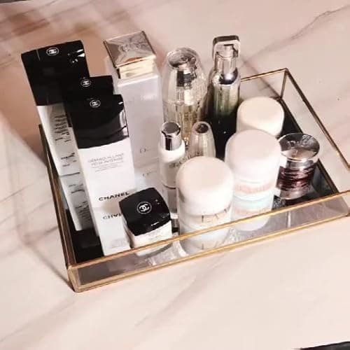 Sooyee Rectangle Mirror Decorative Tray, Gold can Hold Perfume, Jewelry, Cosmetics, Makeup, Magazine and More, for Vanity,Dresser,Bathroom,Bedroom(12”x8”) 5