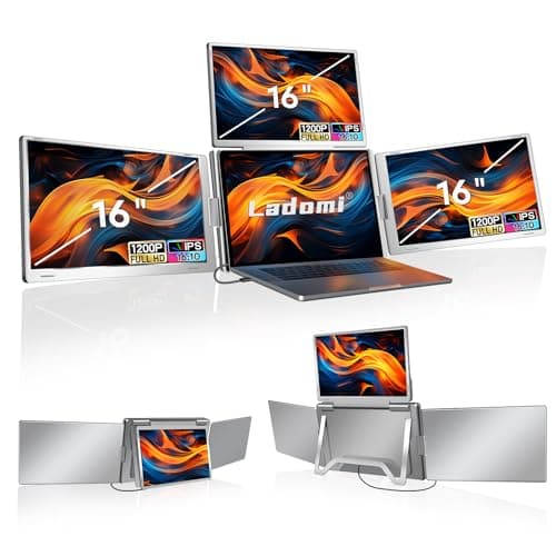 Ladomi 16" Laptop Screen Extender, Just 1 Cable for 3 Screens Quad Monitor, 1200P FHD Screen Extender for 12"-18.5" Laptops, Triple Portable Monitor for Wins/Mac M1|M2|M3|M4|M5