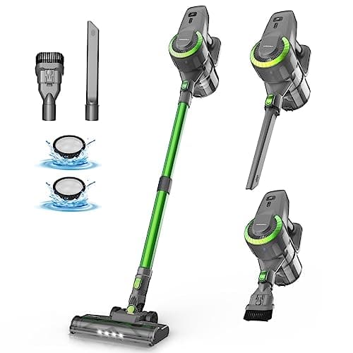 DEVOAC N300 Cordless Vacuum Cleaner, 6 in 1 Lightweight Stick Vacuum, 2200mAh Battery Up to 40mins Runtime, Powerful Handheld Vacuum for Hard Floor Rug Pet Hair Home Dorm (Cyan)