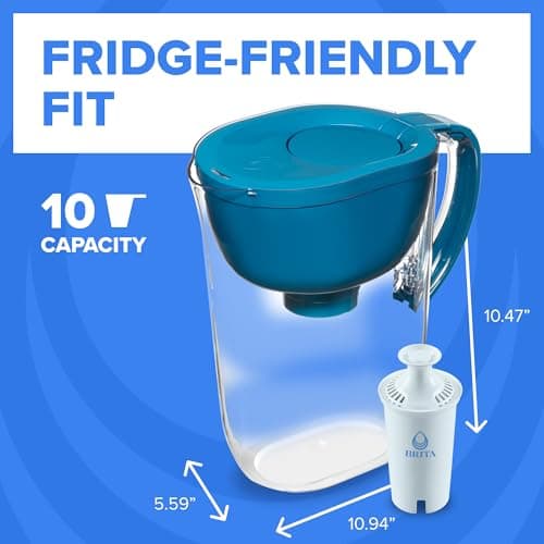Brita Large Water Filter Pitcher for Tap and Drinking Water with SmartLight Change Indicator, Includes 1 Standard Filter, BPA-Free, Lasts 2 Months, 10-Cup Capacity, Teal 7