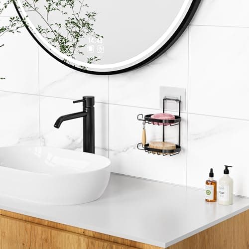 MASADI 2 Tier Soap Dish Holder, Soap Bar Holder with Hooks, Shampoo Bar Caddy for Shower Wall, Razor Holder for Shower, Bar Soap Container 304 Stainless Steel, Bathroom (Black) 6