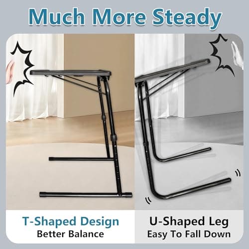 MISZP Adjustable TV Tray Foldable Table - TV Dinner Tray on Bed & Sofa, Comfortable Better Folding Table with Cup Holder, 6 Height & 3 Tilt Angle Adjustments (Black) 5