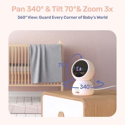 jeeber 1080P WiFi Baby Monitor with Camera and Audio, Pan-Tilt-Zoom Video Camera, 4'' IPS Screen, HD Night Vision, Motion & Cry Detection, 360° View, Temperature Sensor, Feeding Reminder, Lullabies 6
