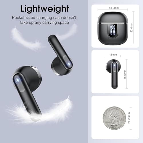 Wireless Earbuds, 2025 Bluetooth 5.4 Headphones with 3D Bass Stereo, 40H Ultralight in-Ear Buds, Bluetooth Earbuds with 4 ENC Noise Cancelling Mic, USB-C LED, IP7 Waterproof Earphones for Android iOS 5