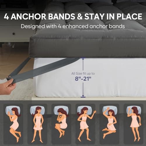 WhatsBedding 5 Inch Mattress Topper Queen Size, 4 Layer Goose Feather Bed Topper, Filled with Shredded Foam, 100% Cotton Mattress Pad Cover, CertiPUR-US Certified, Grey Color, 60x80 5