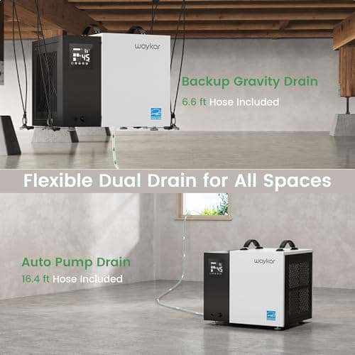 Waykar 70 Pint Energy Star Crawl Space Dehumidifier with Pump, Commercial Dehumidifier for Basements and Home, for Spaces up to 5000 Square Feet, Smart Humidity Control - 5-Year Quality Coverage 5