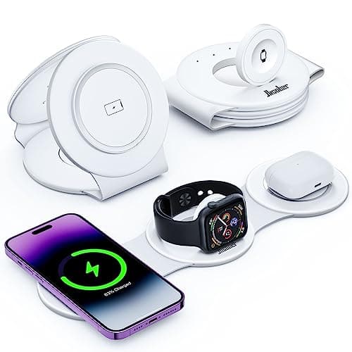 Hicober 3 in 1 Wireless Charging Station for iPhone 15, Magnetic Foldable Travel Charger Station Stand 18W for iPhone Air 17 16 15 14 13 12 Pro/Max/Plus/Apple Watch All Series & Airpods