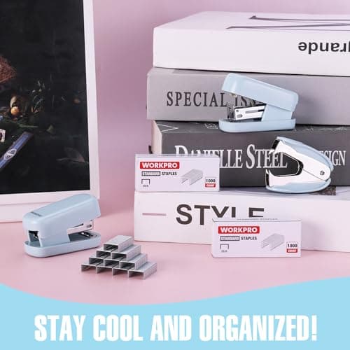 WORKPRO Mini Stapler with Staples, Blue Stapler Set Includes Two Small Staplers, One Staple Remover, 2000 Standard Staples, Lock Design, Non-Slip Base - Staplers for Desk, Classroom, Office 8