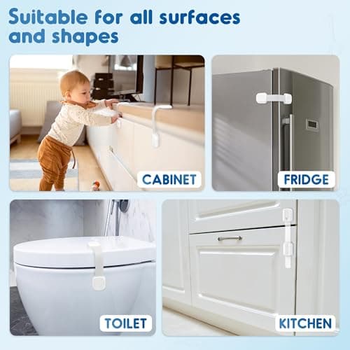 10 Pack Cabinet Locks Baby Proofing, SOGUDE Child Proof Cabinet Locks with Strong Adhesive Child Safety Locks for Refrigerator, Doors, Drawer Locks No Drilling, Cabinet Locks for Babies- White 5