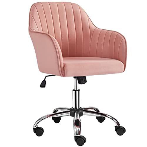 Yaheetech Pink Desk Vanity Chair Comfy Modern Aesthetic Accent Armchair Height Adjustable Swivel Computer Chair for Bedroom or Office