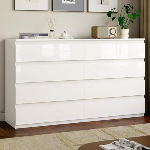 OtterOasis White Wood Dresser for Bedroom, 8 Drawer Dressers for Clothes Storage, Modern Dresser with Drawers, 55” Wide Wooden Chest Drawers for Living Room, Entryway, TV Stand(55" W x15.4 Dx32.3 H)