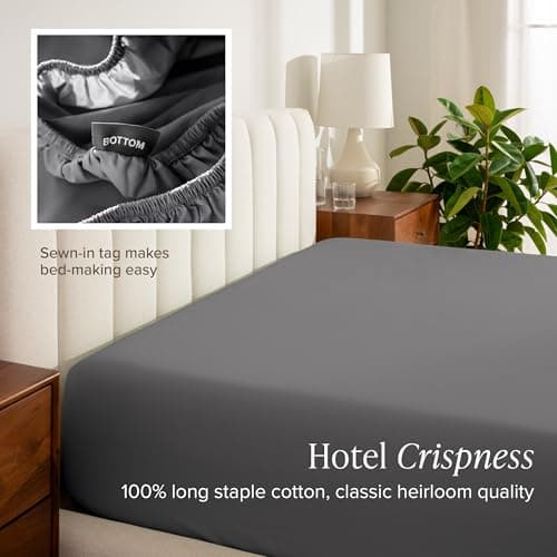 Bare Home 100% Organic Cotton Full Extra Long Fitted Sheet - Crisp Percale Weave - Lightweight & Breathable - Deep Pocket Fitted Sheet (Full XL, Grey) 6