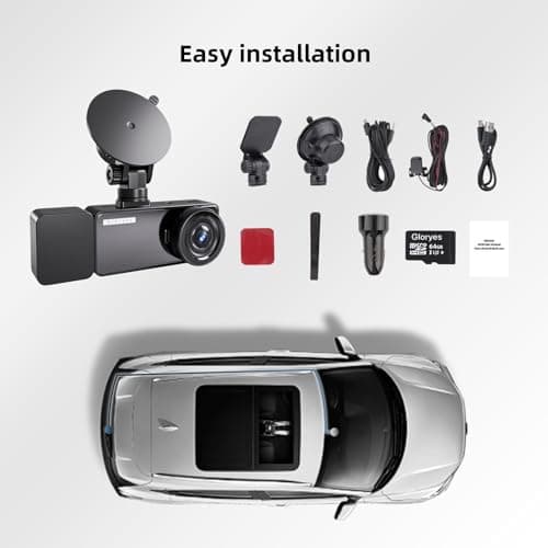 3 Channel Dash Cam with Backup Camera Front and Rear Inside,Interior Car Camera,Dash Camera for Cars, 3.18" IPS Screen, Night Vision, G-Sensor, Parking Assistance, 64G SD Card 8