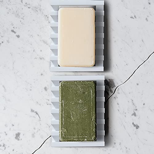 Topsky 2Pcs Soap Dish Holder, Non-Slip Bathroom Accessories Silicone Soap Case Saver, Sink Deck Bathtub Shower Dish Soap Drainer, Silicone Holder for Soap, Sponges, Scrubber (White) 6