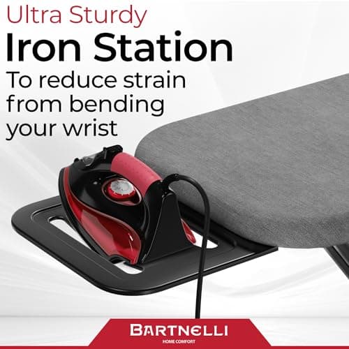 Bartnelli by Rorets Ironing Board Made in Europe | Iron Board with 4 Layered Cover & Pad, Height Adjustable up to 36" Features A Safety Iron Rest, 4 Steel Legs, for Laundry Room or Dorm Use (43x13) 6