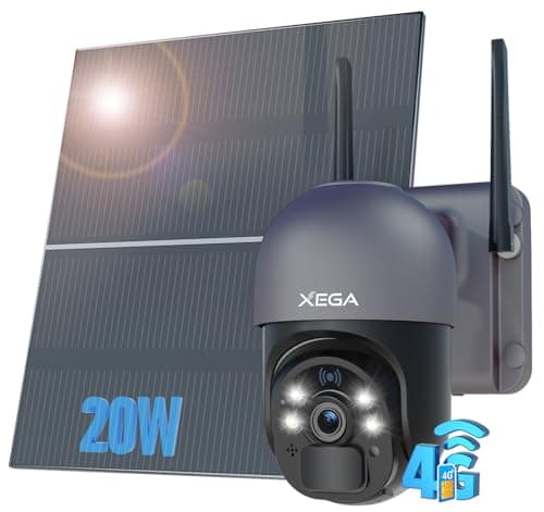 Xega® 4G LTE Cellular Security Camera with 20W Solar Panel 20000mAh Built-in Battery - [24/7 Record] Solar No WiFi Security Camera Wireless Outdoor,2K HD Color Night Vision, PIR Motion Detection,IP66