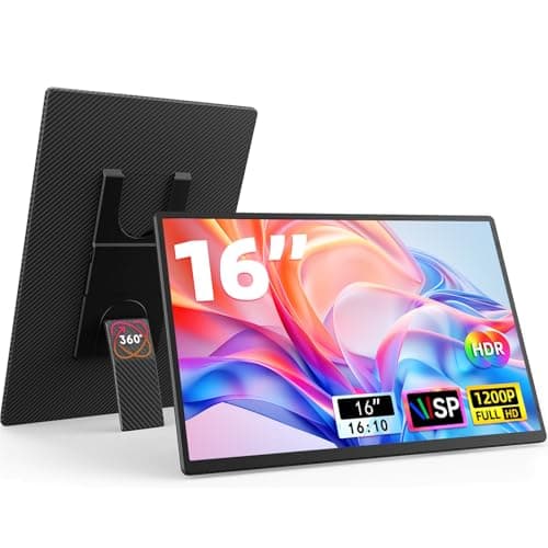 DZVW 16" Portable Monitor for Laptop - 1200P FHD Laptop Screen Extender HDMI USB C HDR Travel Dual External Display with Stand Gaming Monitor for Windows MAC Computer Switch Phone Xbox PS4/5