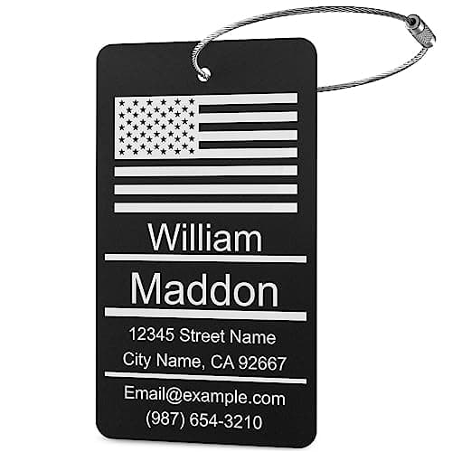 FamiB Luggage Tags for Suitcase - Black Personalized Engraved Metal Tag for Cruise Travel - Custom Name Tags Suitable for Bags and Backpacks,Vertical (2x3.5'')