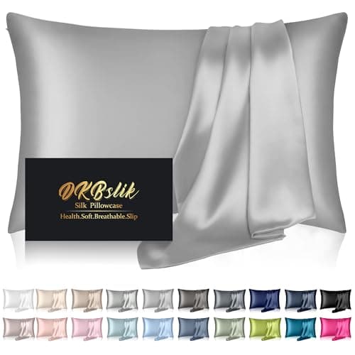 Silk Pillowcase for Hair and Skin, Mulberry Silk Pillow Cases Queen Size, Smooth Anti Acne Cooling Sleep Both Sides Natural Silk Satin Pillowcases with Hidden Zipper, Gifts for Women Men, Grey