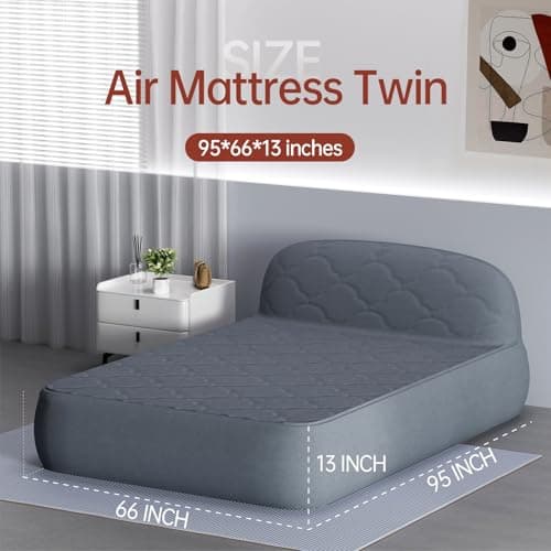 MIYUEXIN AirSlim Pro Series Luxury Air Mattress with Headboard 13" High Queen Mattress with Pump Portable Air Bed with Gray Cover 1500lb Weight Capacity for Family Guest Travel Camping 5