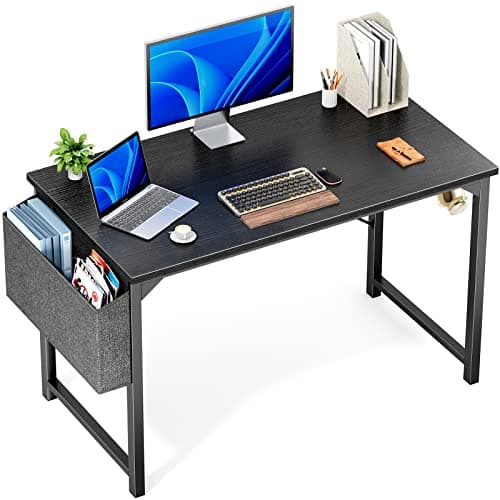OLIXIS Computer Desk, 48 Inch Home Office Work Study Writing Student Kids Bedroom Wood Modern Simple 2 Person PC Table with Storage Bag & Headphone Hooks