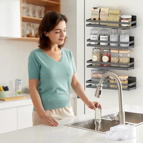 MIUGO Magnetic Spice Rack for Refrigerator 4 Pack, Moveable Magnetic Shelf for Fridge and Oven，Black Magnetic Spice Rack for Kitchen Organizers and Storage, with 8 Moveable Hooks 7