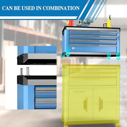 4-Drawer Tool Box with Lock&Keys,Portable Tool Box with Multifunctional Countertop,with Drawer Liner&Connecting Holes, Stacking with Same-Series 5&7-Drawer Tool Chests to Combine a Larger One 6